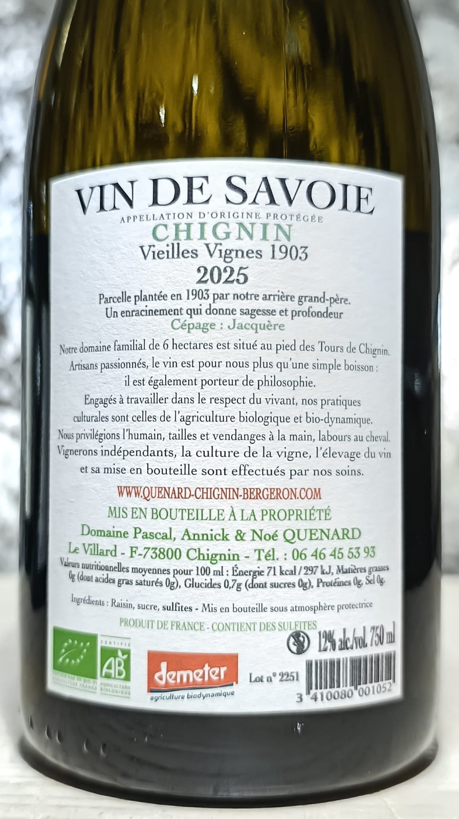 Chignin Vieilles Vignes "1903" 2025- Domaine Annick et Pascal Quenard