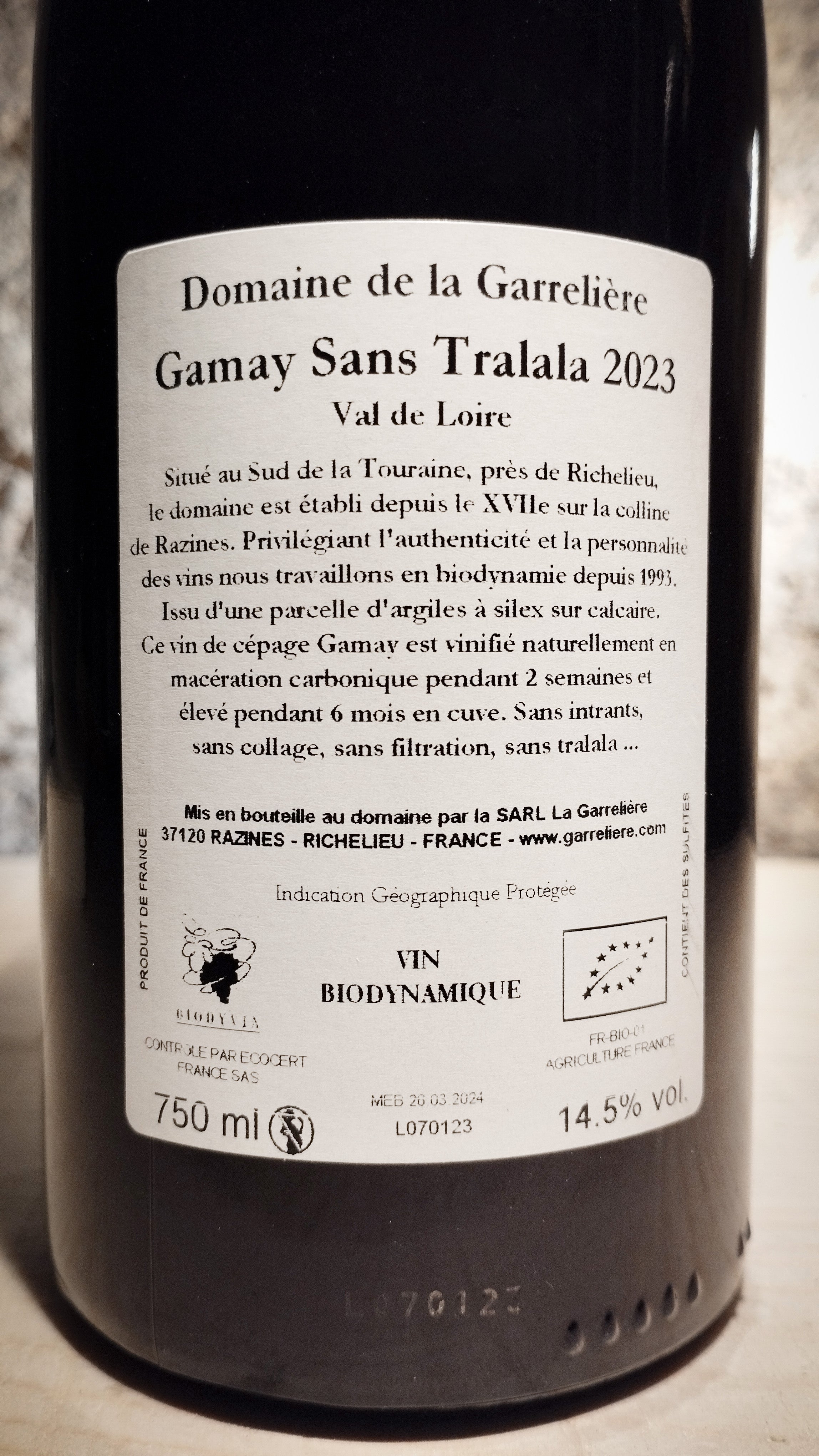 Gamay sans Tralala 2023 - Domaine de la Garrelière