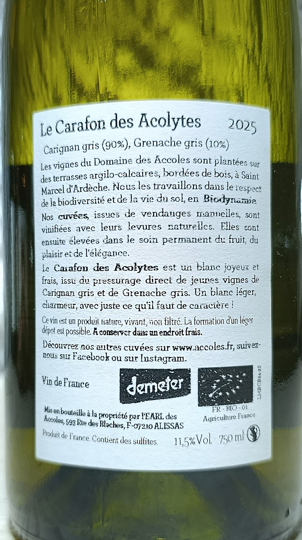Le Carafon des Acolytes 2025 - Domaine des Accoles