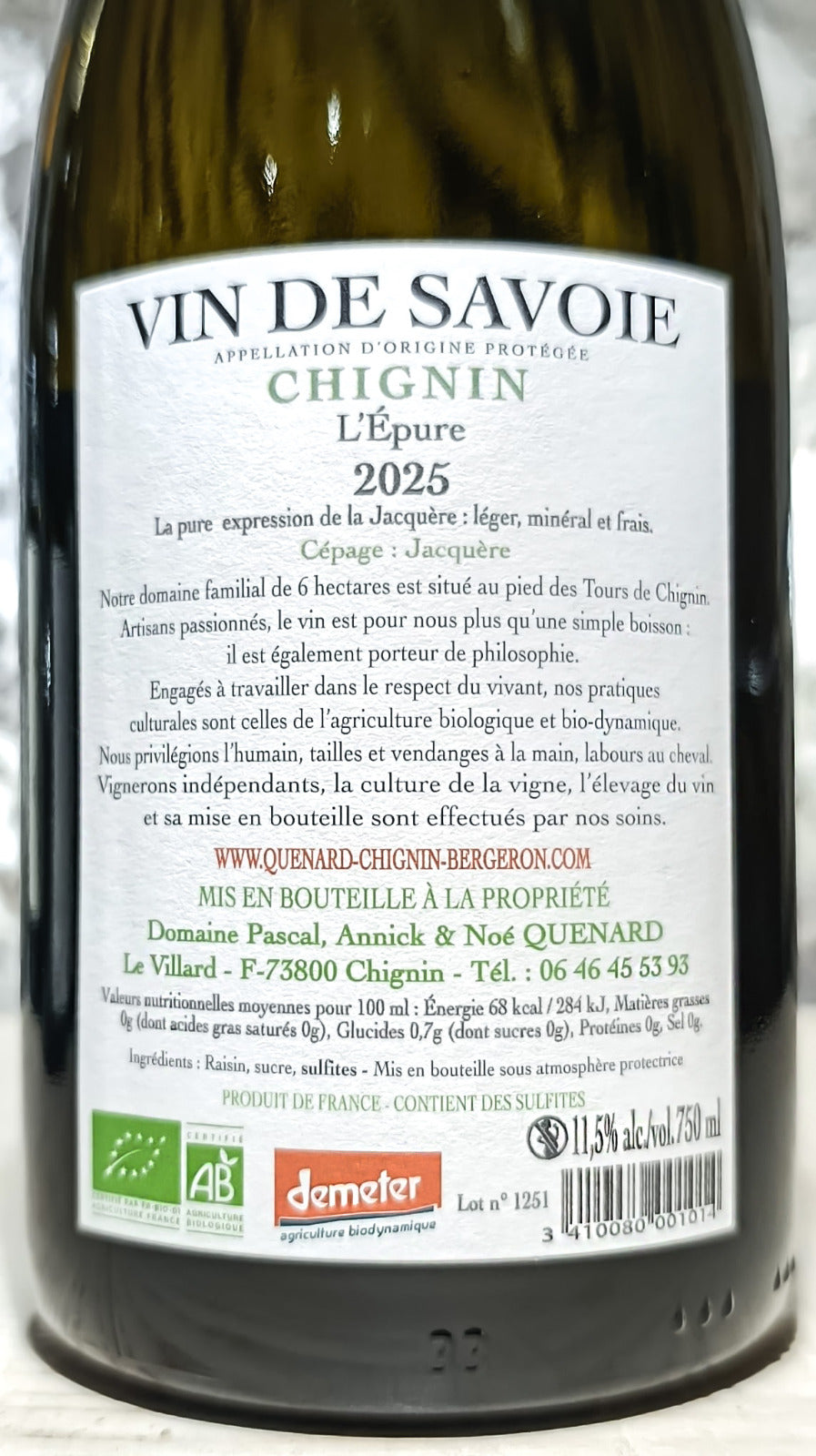 Chignin L’Epure 2025 - Domaine Pascal Quenard